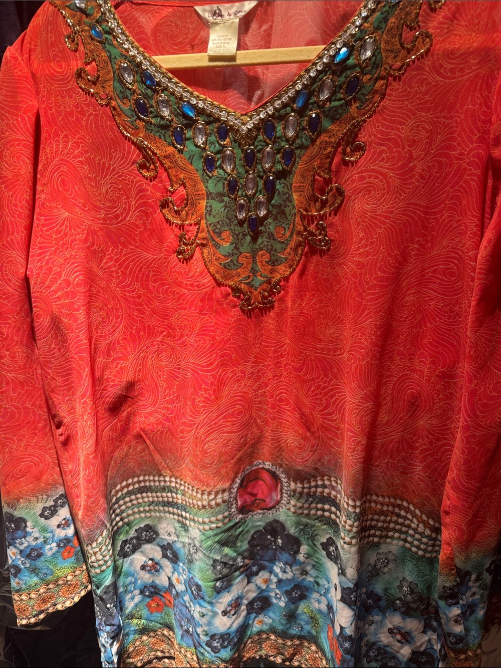Lucky & coco 
Embellished Red & Teal Floral Tunic